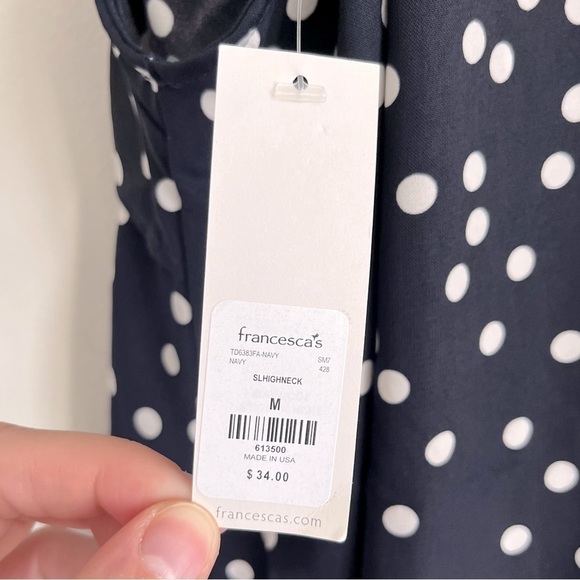 NWT Francesca’s Blue Rain High Neck Tie Polka Dot Tank Top - Picture 6 of 6